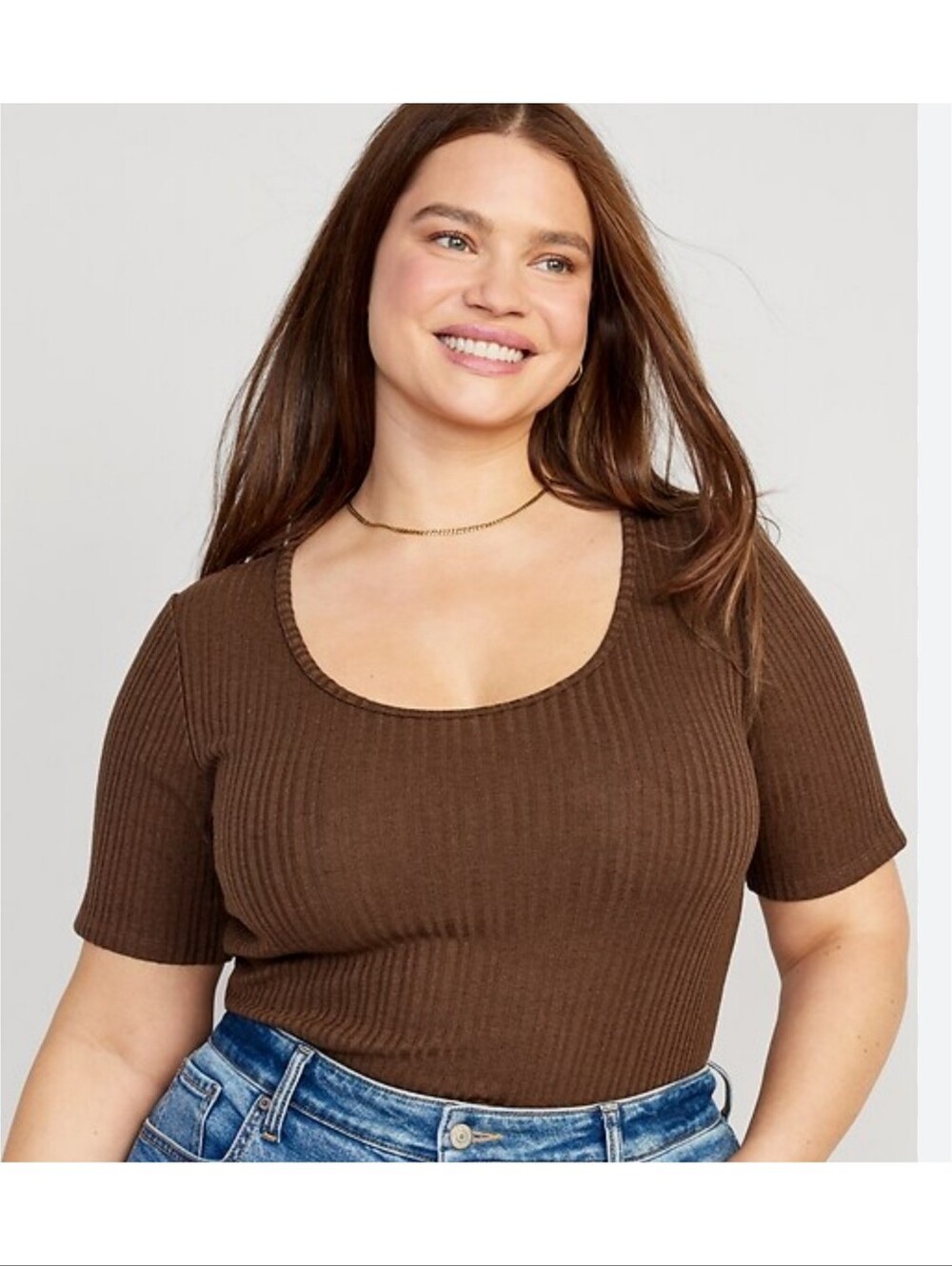 Old Navy Fitted Elbow Sleeve Rib Knit T-shirt In Espresso Size S